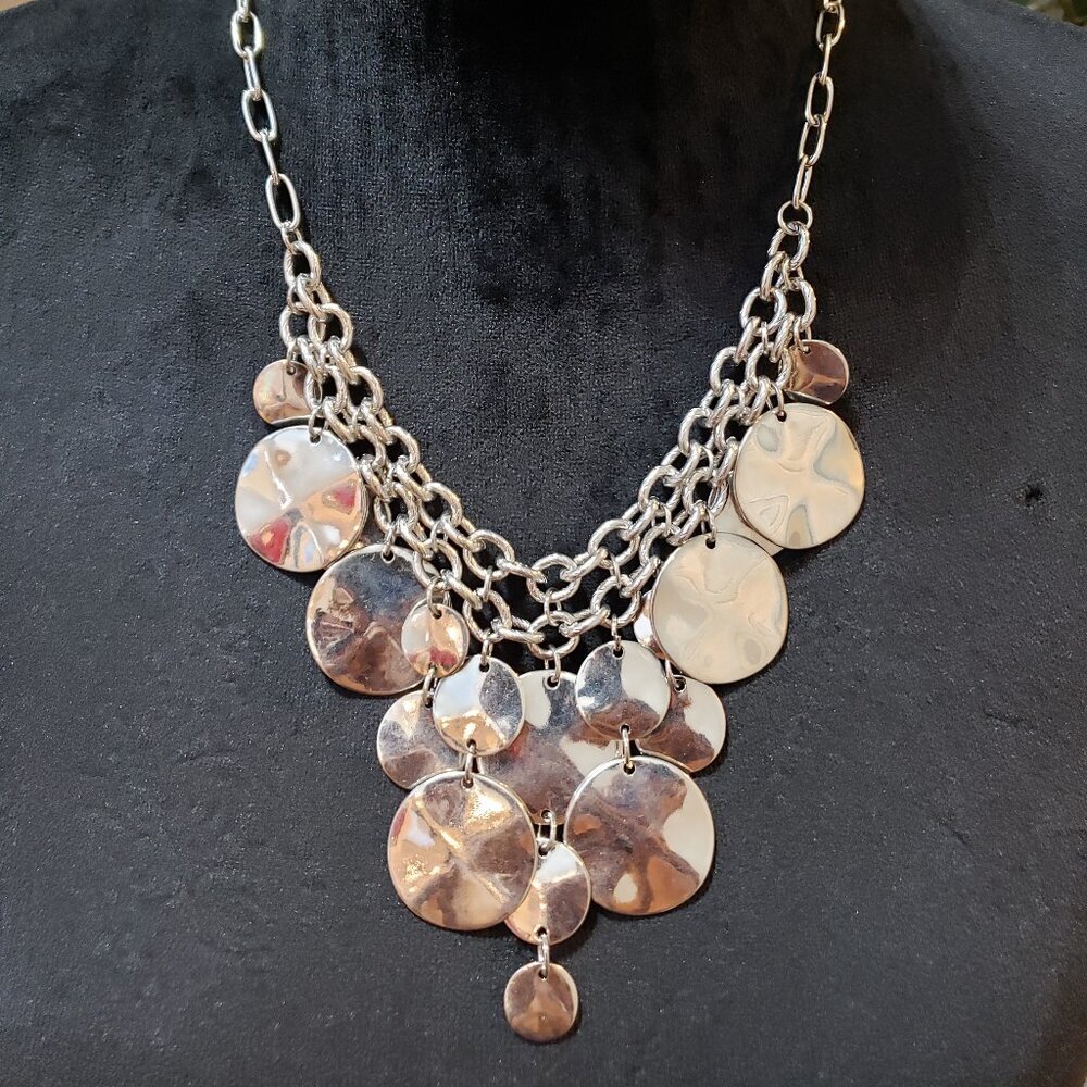 Womens Silver Metal Circle Disc Cascading Necklace Jewelry with Lobster Clasp‎